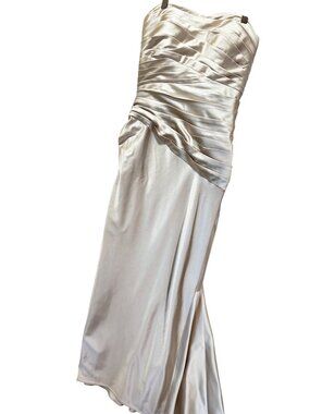 Niteline Vintage 90's Champagne Metallic Satin Strapless Gown Ruched Bodice Eleg